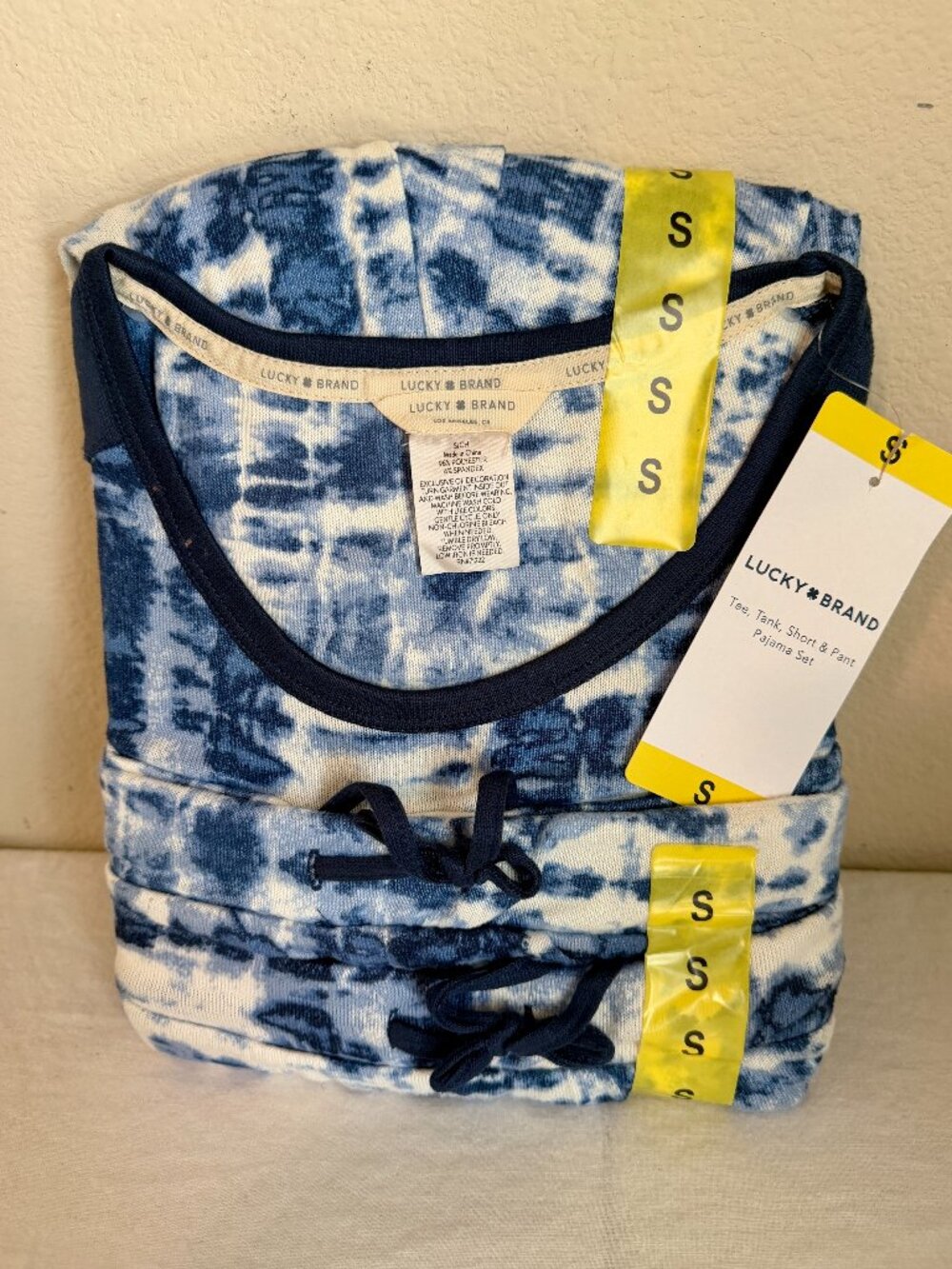 Lucky Brand Women's 4 Piece Tee, Tank, Short & Pants Pajama Set Size S Blue NEW